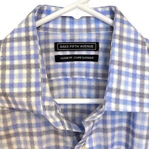 Saks Fifth Avenue shirt Mens plaid classic button up down 100% cotton 16.5 34/35